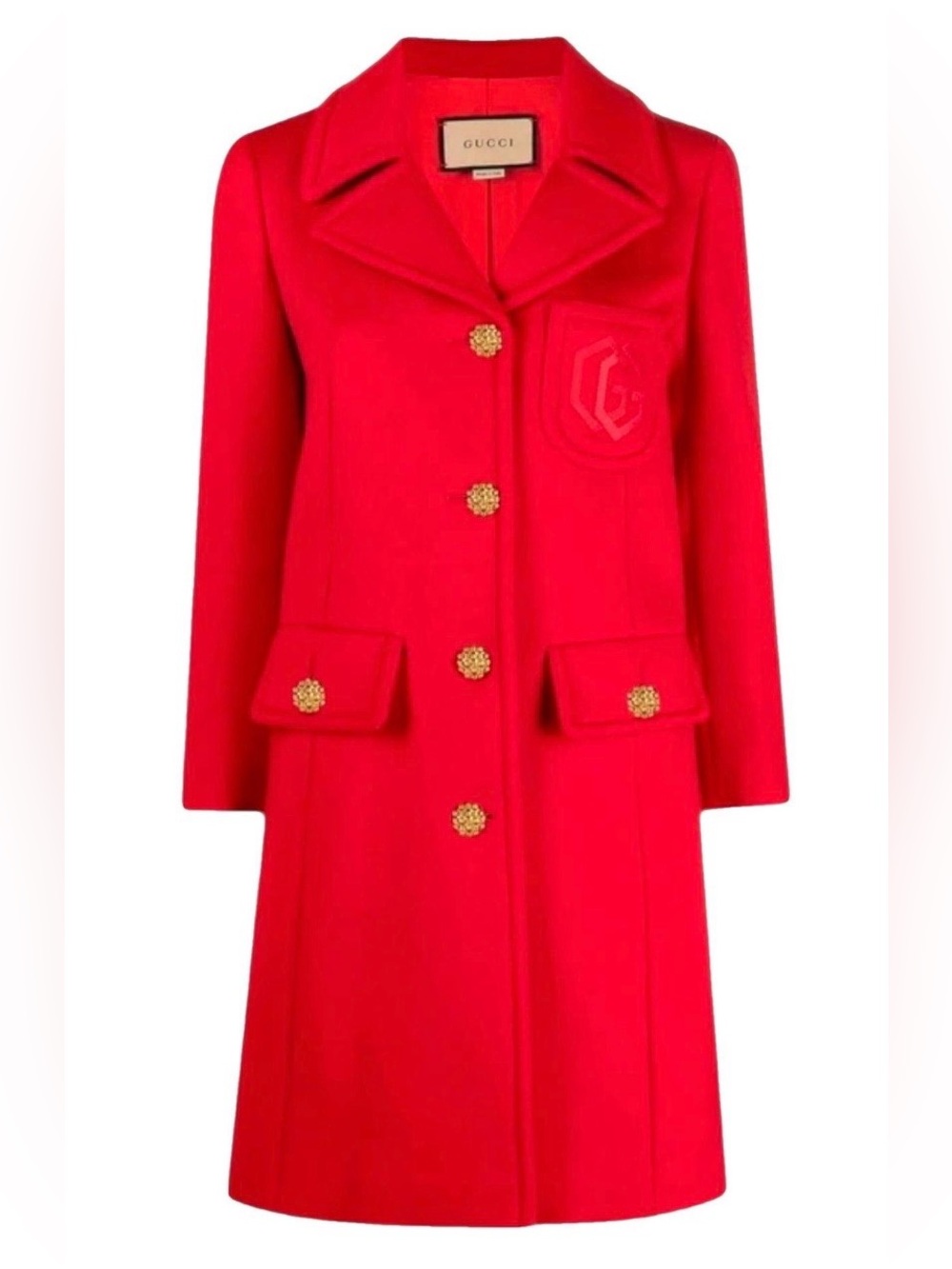Gucci Double G Embroidery Red Wool Coat